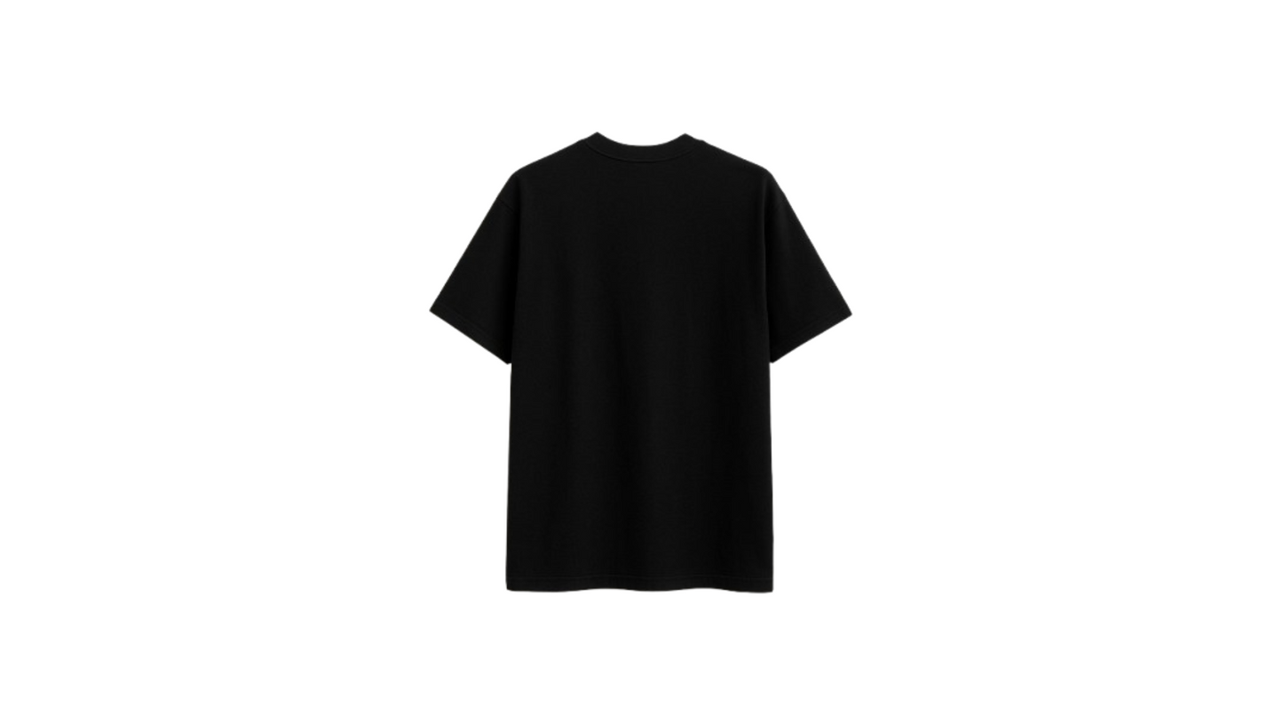 Black short-sleeved t-shirt with logo and heart